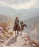 Mountain Trail by Olaf Wieghorst, oil on canvas, sold Jul 2021