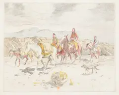 Oscar E. Berninghaus, Pueblo Indian Pack Outfit, 1946, colored pencil on paper