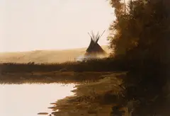 Salmon Camp and Buffalo Sage by Michael Coleman, 1972, oil on board, sold Jul 2020