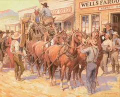 Nick Eggenhofer, Wells Fargo Stagecoach, gouache on paper