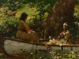 Gilbert Gaul, Two Indians in a Canoe, Forest Interior ( circa 1890), oil on canvas
