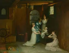 Playing with the Baby by Francis Davis Millet, 1880, oil on canvas, sold Jul 2020