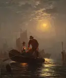 Edward Moran, Fishermen, oil on canvas