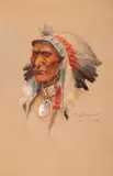 Arapahoe by Edgar S. Paxson, 1909, watercolor on paper, sold Jul 2020