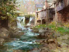 Richard Schmid, New Preston Falls II, 1989, oil on canvas
