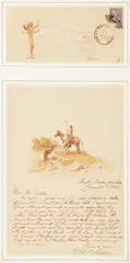 Olaf Carl Seltzer, Illustrated Letter & Envelope, 1939, watercolor and ink on paper