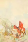 Oscar E. Berninghaus, Indian on Horseback, oil on canvas laid on board