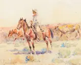 Edward Borein, Herding Cattle, watercolor on paper