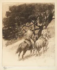 Edward Borein, California Vaqueros with remarque, etching on paper