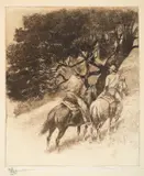 Edward Borein, California Vaqueros with remarque, etching on paper