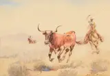 Edward Borein, Rounding Up a Stray, watercolor on paper