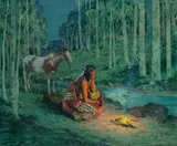 Camp in the Aspens by E. Irving Couse, oil on canvas, sold Jul 2019