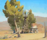 Maynard Dixon, Ranch Windmill, Carson, Nevada, 1935, oil on canvas laid on board