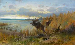Early Morning Moose, Northern Montana by John Fery, oil on canvas, sold Jul 2019