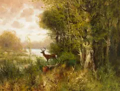 John Fery, Deer in Forest, oil on canvas