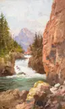John Fery, Swiftcurrent Falls – Glacier Park, 1920, oil on board