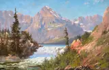 John Fery, Swiftcurrent Falls, oil on board