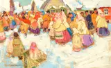 Leon Gaspard, Market in Russia, 1911, oil on canvas laid on board