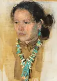 Leon Gaspard, Indian Woman with Turquoise, oil on silk laid on board
