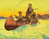 Frank B. Hoffman, Trappers Leave Ft. Union, oil on canvasboard