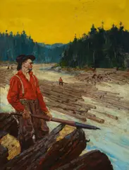 Frank B. Hoffman, The Log Drive, oil on canvas