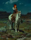 Frank Tenney Johnson, A Light in the Night, 1936, oil on canvas laid on board