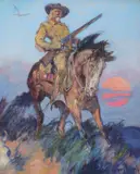 Oliver Kemp, The Scout, Buffalo Bill, oil on canvas laid on board