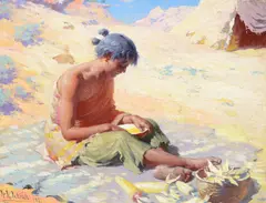 William Robinson Leigh, Navajo Girl Preparing Corn, 1911, oil on canvas laid board