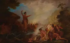 Frank B. Mayer, Little Crow Addressing the Council at Traverse des Sioux, July 22, 1851, 1897, oil on canvas
