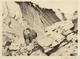 Carl Rungius, Old Baldface, etching on paper