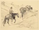 Carl Rungius, Over the Pass, etching on paper