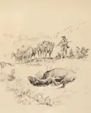 The Elk Hunt by Charles Marion Russell, 1926, pen & ink on paper, sold Jul 2019