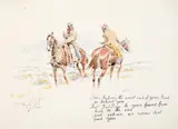 Christmas Card by Charles Marion Russell, 1926, hand-colored print on paper, sold Jul 2019