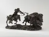 Buffalo Hunt [or] Buffalo Runner by Charles Marion Russell, bronze, sold Jul 2019