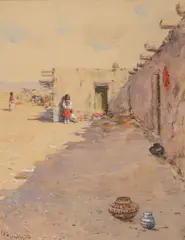 At the Pueblo by Frank P. Sauerwein, 1899, watercolor and gouache on paper, sold Jul 2019