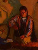 Joseph Henry Sharp, The Arrow Maker – Hunting Son, oil on canvas