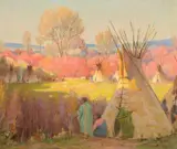 Joseph Henry Sharp, Autumnal Tepees, oil on canvas