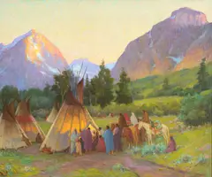 Joseph Henry Sharp, Crow Encampment, Montana, oil on canvas