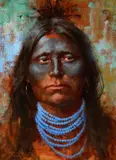 Howard Terpning, Blue Beads, 1989, oil on canvas laid on board