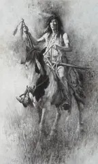Howard Terpning, Soldier Chief, 1978, charcoal on paper