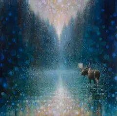 Ewoud de Groot, Wading Moose, oil on canvas
