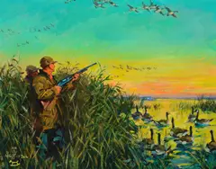 Frank B. Hoffman, Honkers Coming In, oil on canvas laid on board