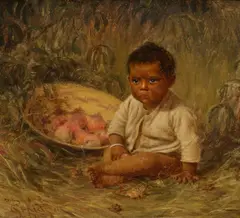 Rikis Sitting Under a Peach Tree by Grace Hudson, 1909, oil on board, sold Jul 2018