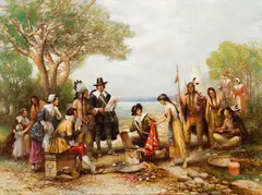 Edward Percy Moran, The Purchase of Manhattan, oil on canvas