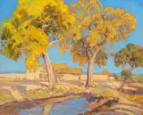 Sheldon Parsons, Adobes Under the Cottonwoods, oil on board