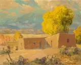 Sheldon Parsons, Pueblos in Autumn, oil on board