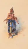 The Arrow – Crow Warrior, Hairy Moccasin Custer Scout by Edgar S. Paxson, 1908, watercolor on paper, sold Jul 2018