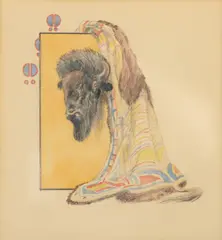 Olaf Carl Seltzer, Buffalo Head, gouache on paper