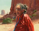 Lady in Red by Ray Swanson, oil on canvas, sold Jul 2018