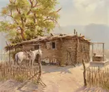 Desert Camp by Olaf Wieghorst, oil on canvas, sold Jul 2018